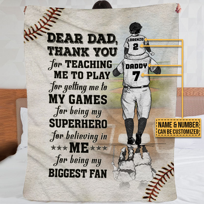 Personalized Baseball Dad And Son Thank You Customized Fleece Blanket