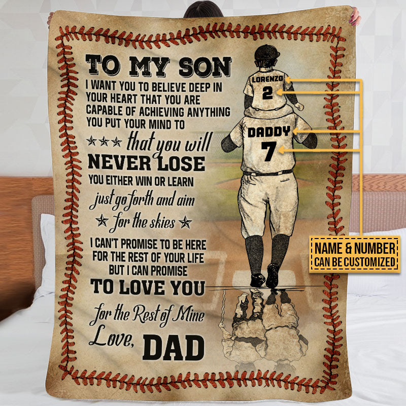 Personalized Baseball Dad And Son Never Lose Customized Fleece Blanket