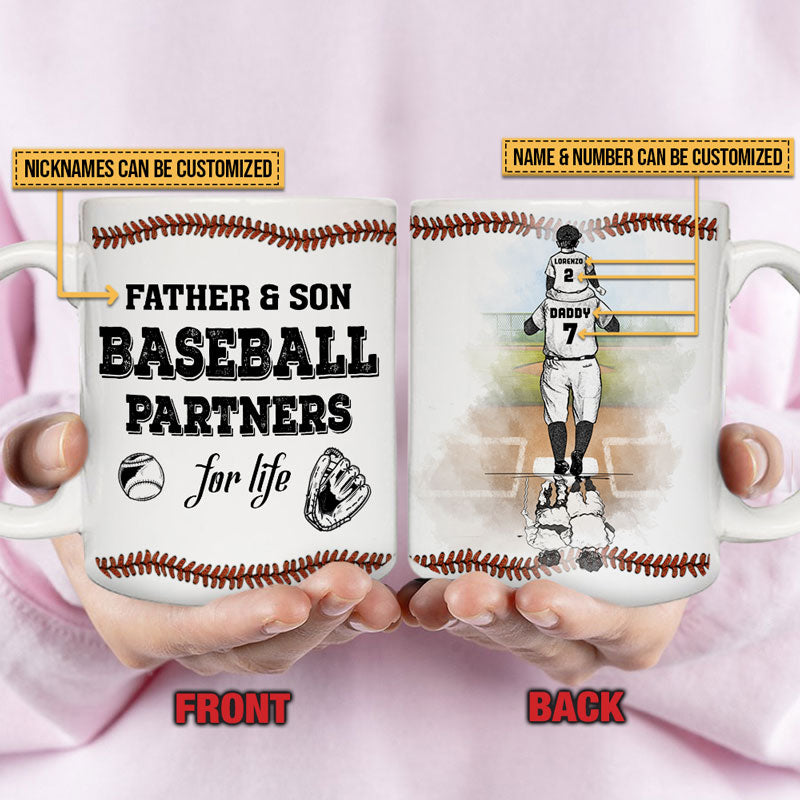 Personalized Baseball Dad And Son Partners For Life Customized Mug