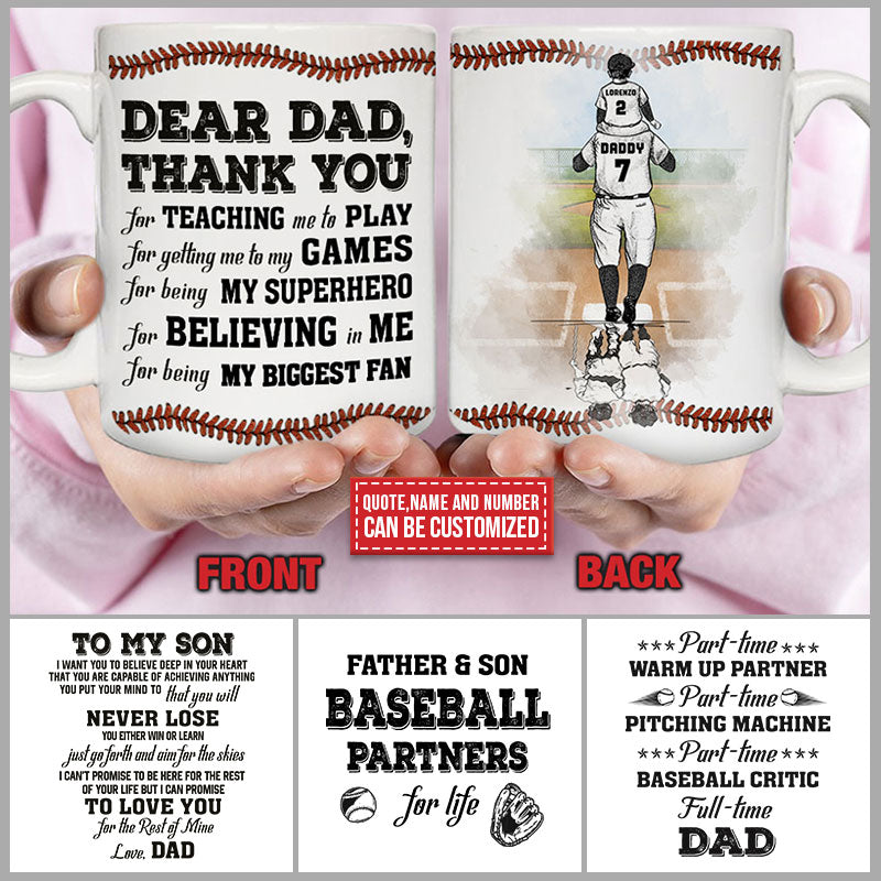 Personalized Baseball Dad And Son Thank You Custom Quote Customized Mug