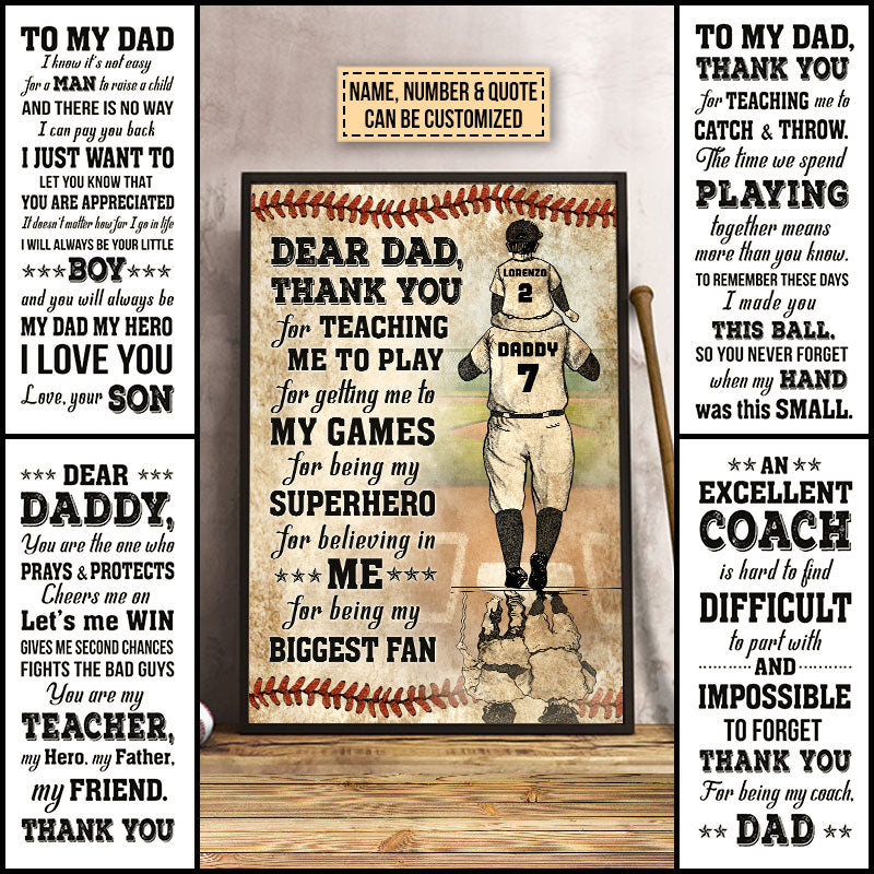 Personalized Baseball Dad And Son Thank You Custom Quote Customized Poster