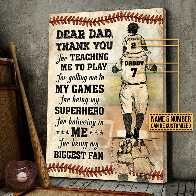 Personalized Baseball Dad And Son Thank You Customized Canvas