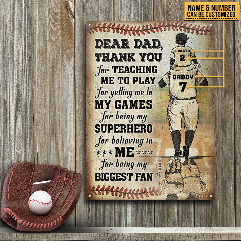 Personalized Baseball Dad And Son Thank You Customized Classic Metal Signs