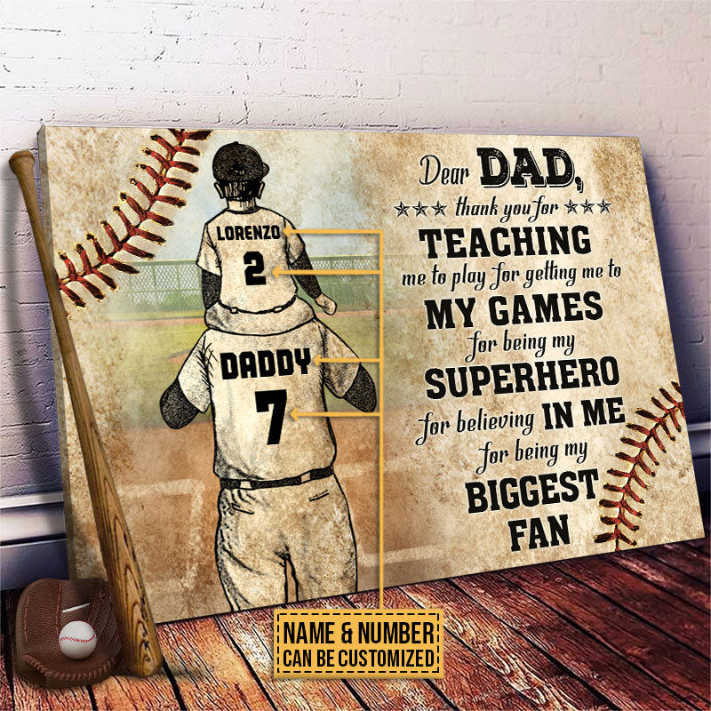 Personalized Baseball Dad And Son Thank You Dad Customized Canvas