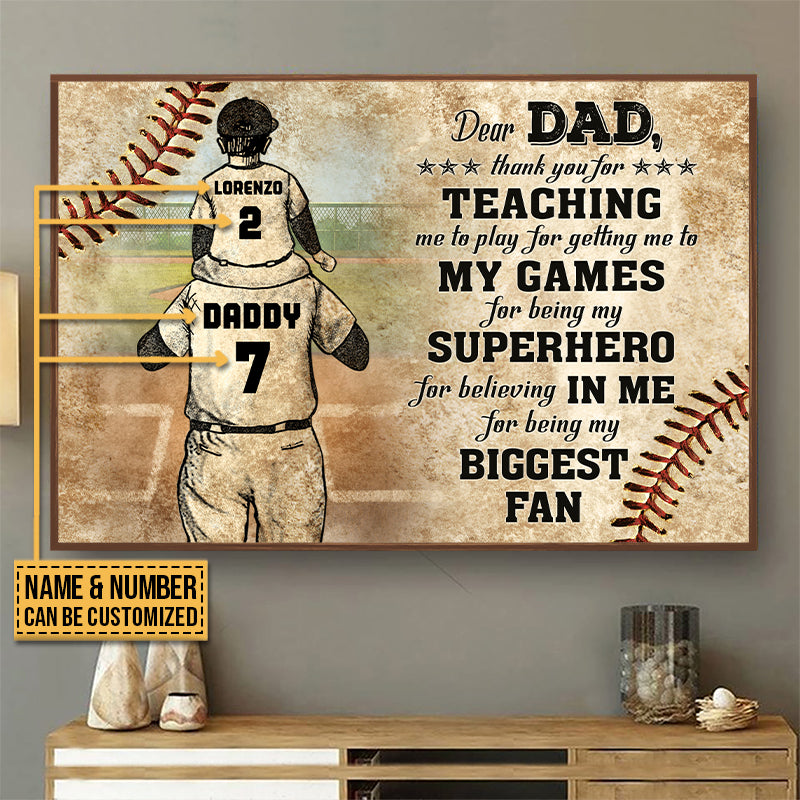 Personalized Baseball Dad And Son Thank You Dad Customized Poster