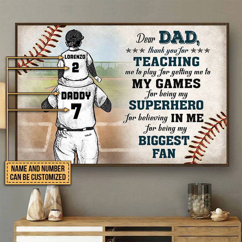 Personalized Baseball Dad And Son Thank You Dad Sketch Customized Poster