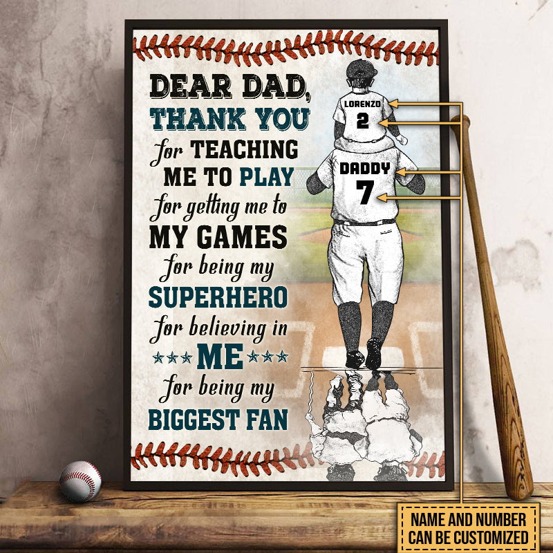 Personalized Baseball Dad And Son Thank You Sketch Customized Poster