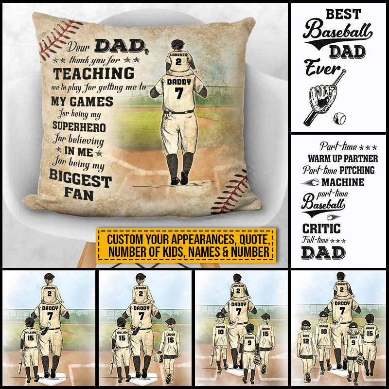 Personalized Baseball Dad And Child Thank You Dad Custom Pillow