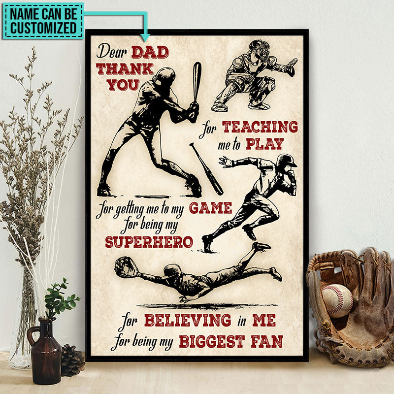 Personalized Baseball Dad Players Thank You Custom Poster