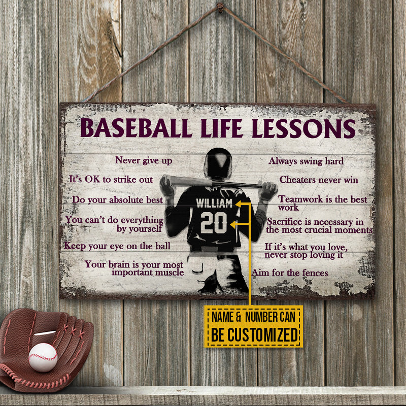 Personalized Baseball Life Lessons-Customized Wood Rectangle Sign