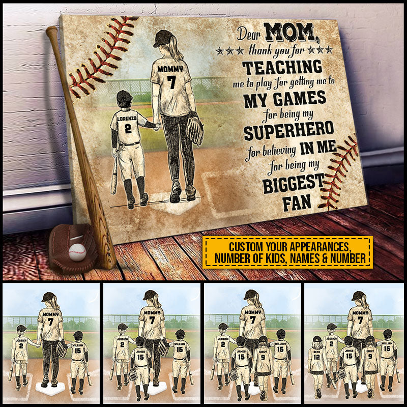 Personalized Baseball Mom And Child Thank You Custom Canvas