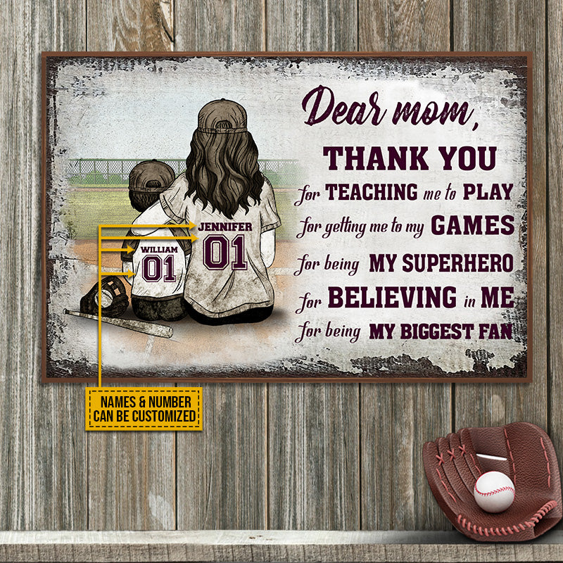 Personalized Baseball Mom My Biggest Fan Custom Poster