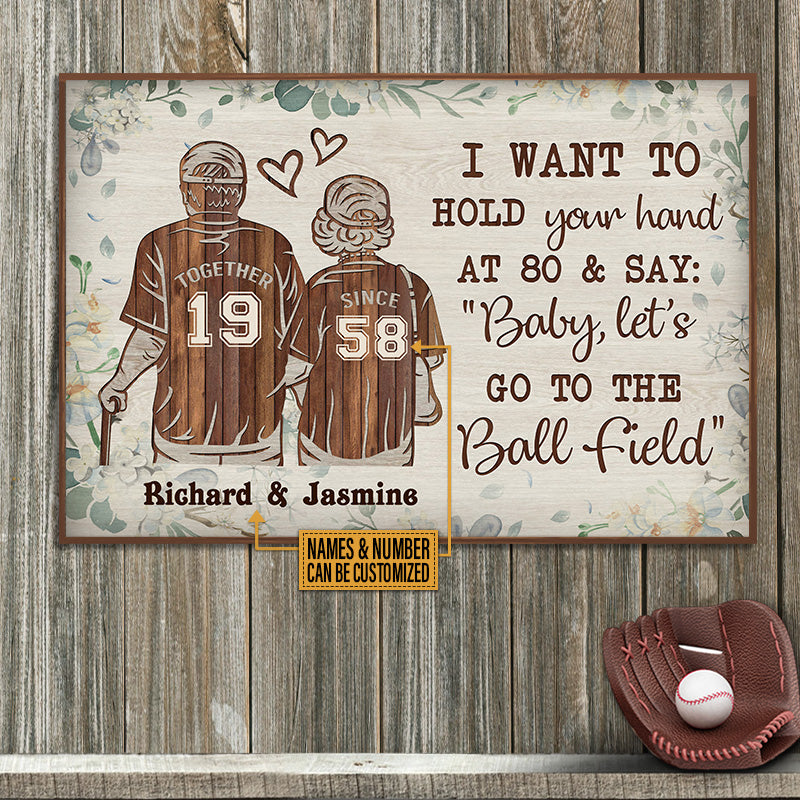 Personalized Baseball Old Couple Floral Hold Your Hand Custom Poster
