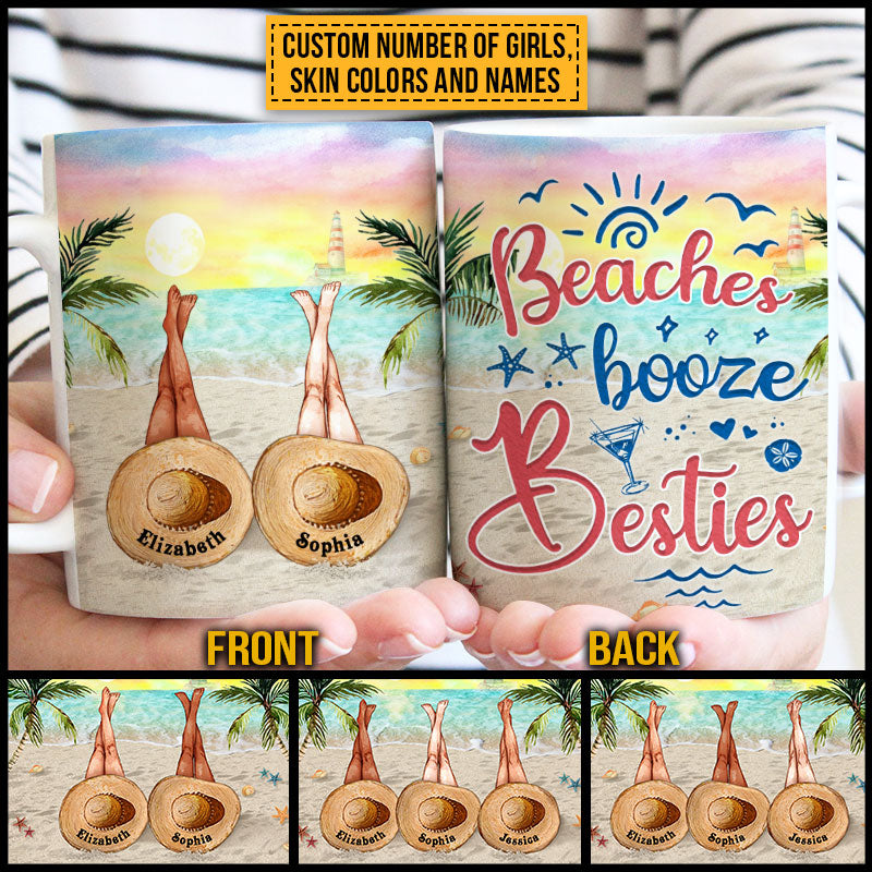 Personalized Beach Bestie Beaches Booze Besties Custom White Edge-to-Edge Mug
