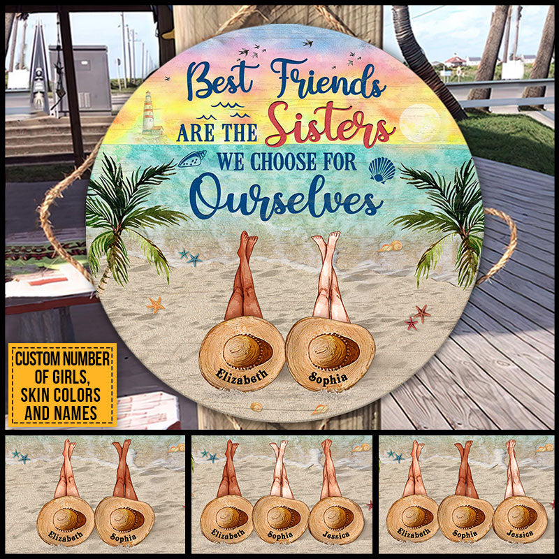 Personalized Beach Bestie Choose For Ourselves Custom Wood Circle Sign