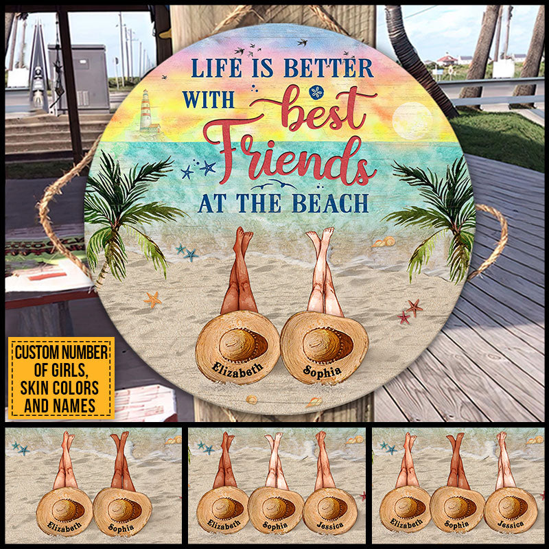 Personalized Beach Bestie Life Is Better Custom Wood Circle Sign