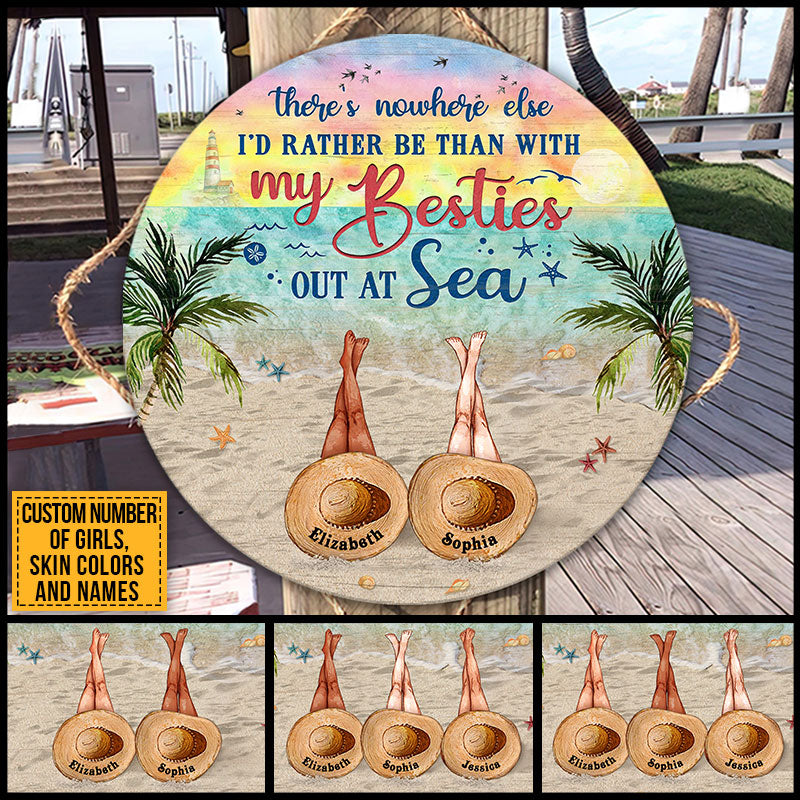 Personalized Beach Bestie Out At Sea Custom Wood Circle Sign