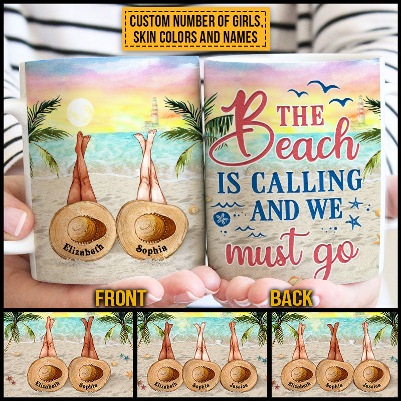 Personalized Beach Bestie The Beach Is Calling Custom White Edge-to-Edge Mug