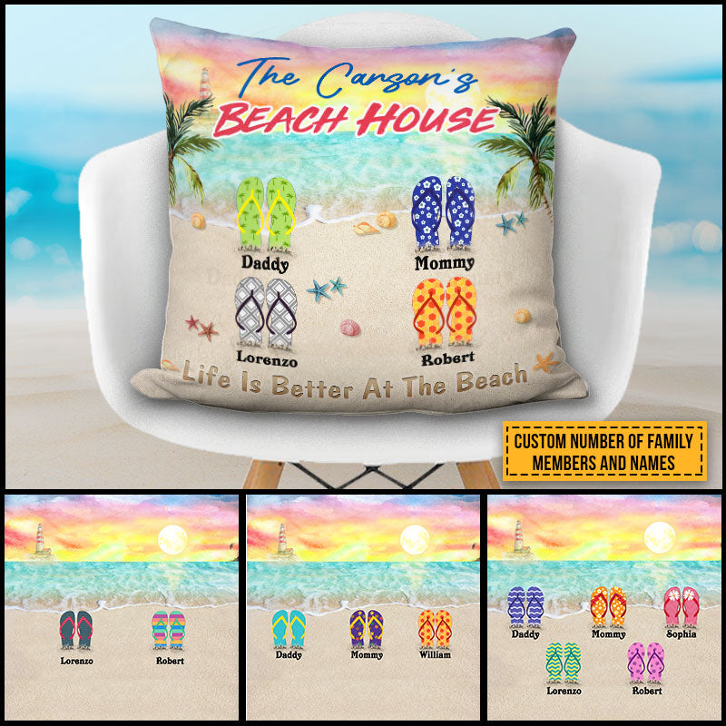 Personalized Beach Family Life Is Better Custom Pillow