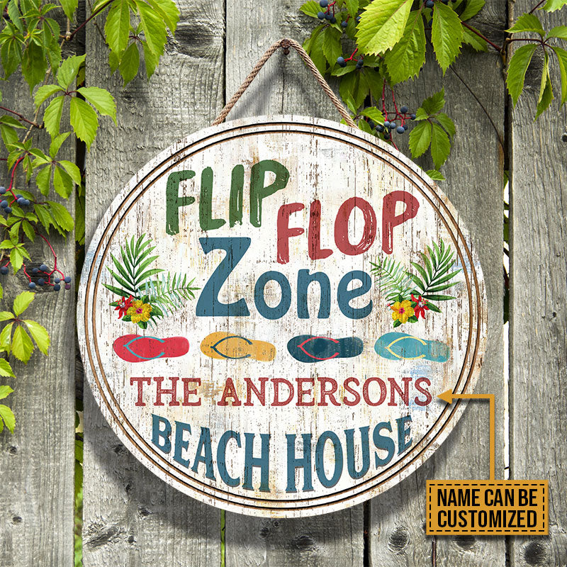 Personalized Beach Flip Flop Zone Custom Wood Circle Sign