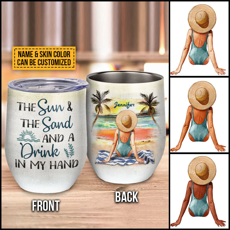 Personalized Beach Girl The Sun And The Sand Custom Wine Tumbler