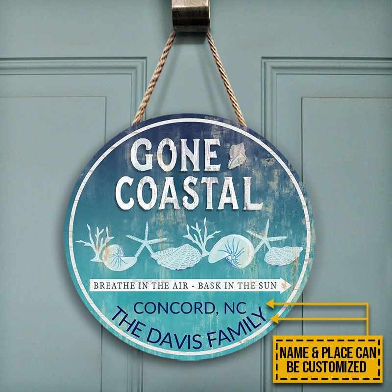 Personalized Beach Gone Coastal Custom Wood Circle Sign