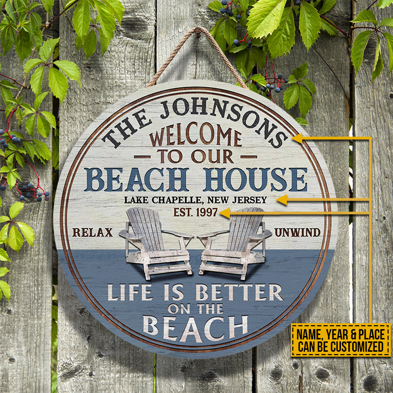 Personalized Beach House Life Is Better Custom Wood Circle Sign