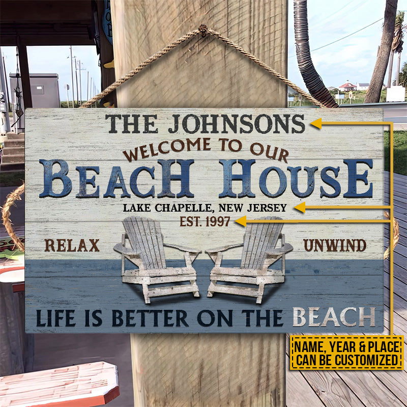 Personalized Beach House Life Is Better Custom Wood Rectangle Sign