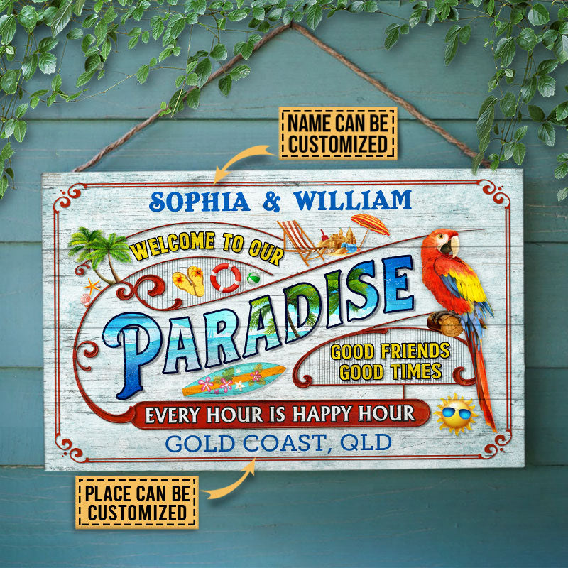 Personalized Beach Surfing Our Paradise Customized Wood Rectangle Sign