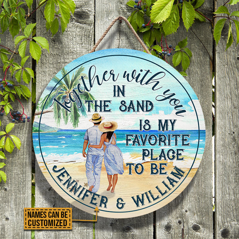 Personalized Beach Together With You Custom Wood Circle Sign