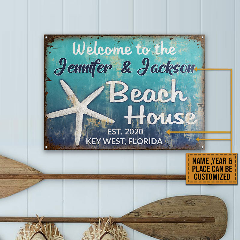 Personalized Beach Welcome To Beach House Custom Classic Metal Signs