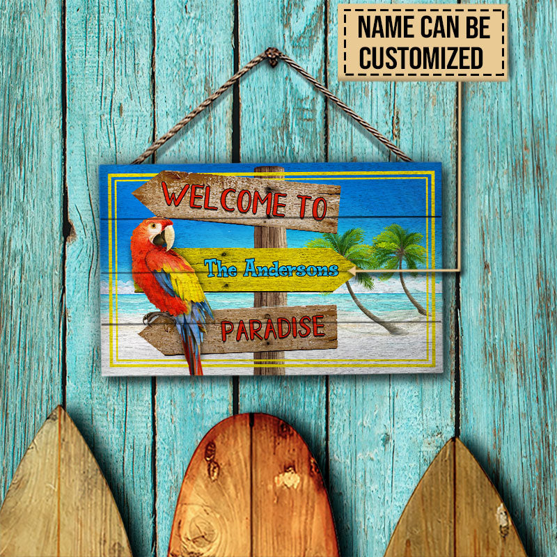 Personalized Beach Welcome To Paradise Customized Wood Rectangle Sign
