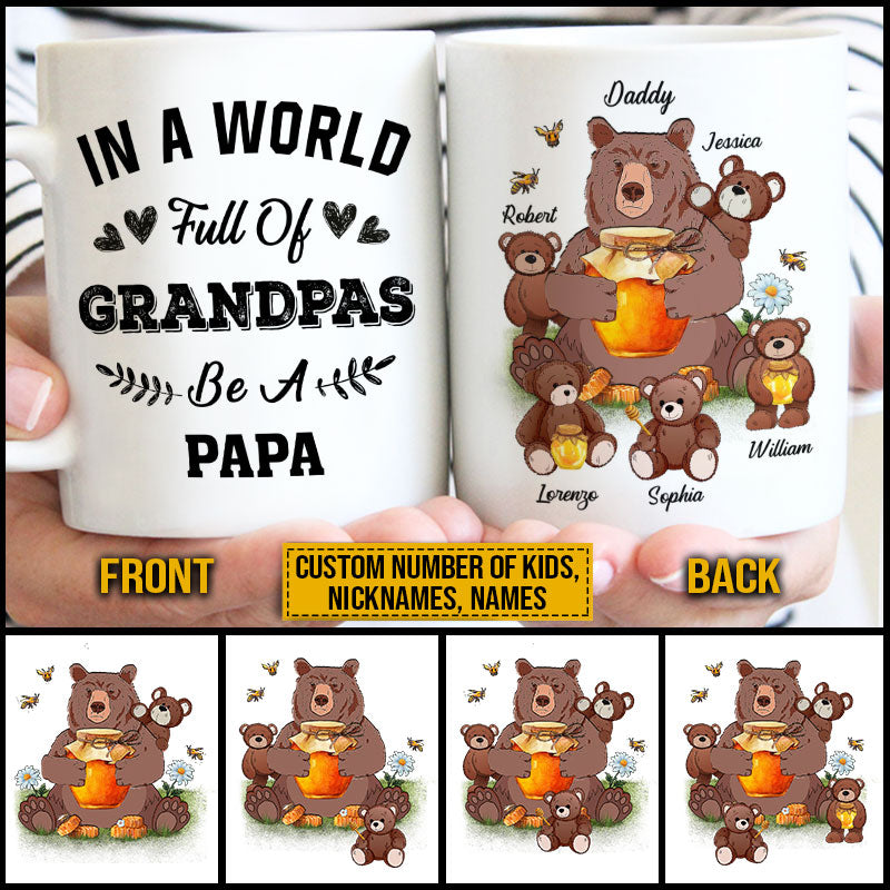 Personalized Bear Papa Dad And Child In A World Custom Mug