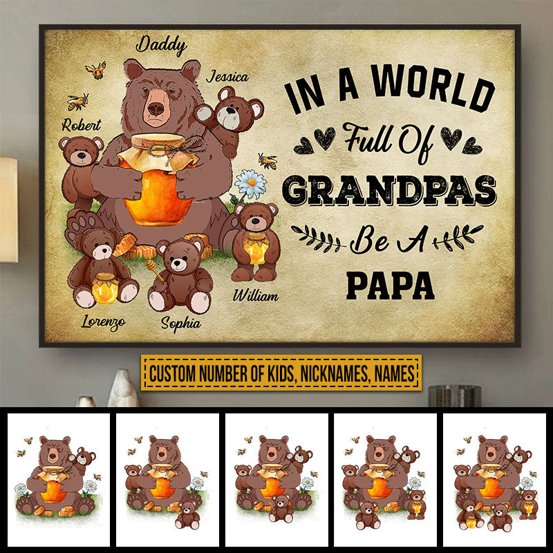 Personalized Bear Papa Dad And Child In A World Custom Poster