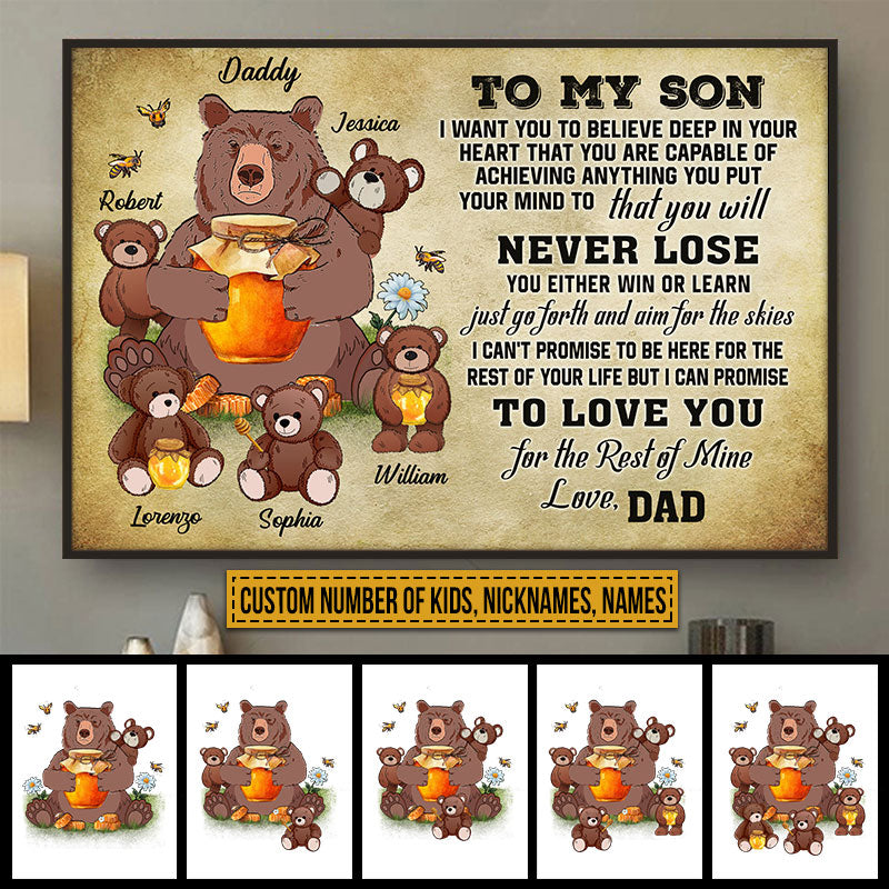 Personalized Bear Papa Dad And Child Never Lose Custom Poster