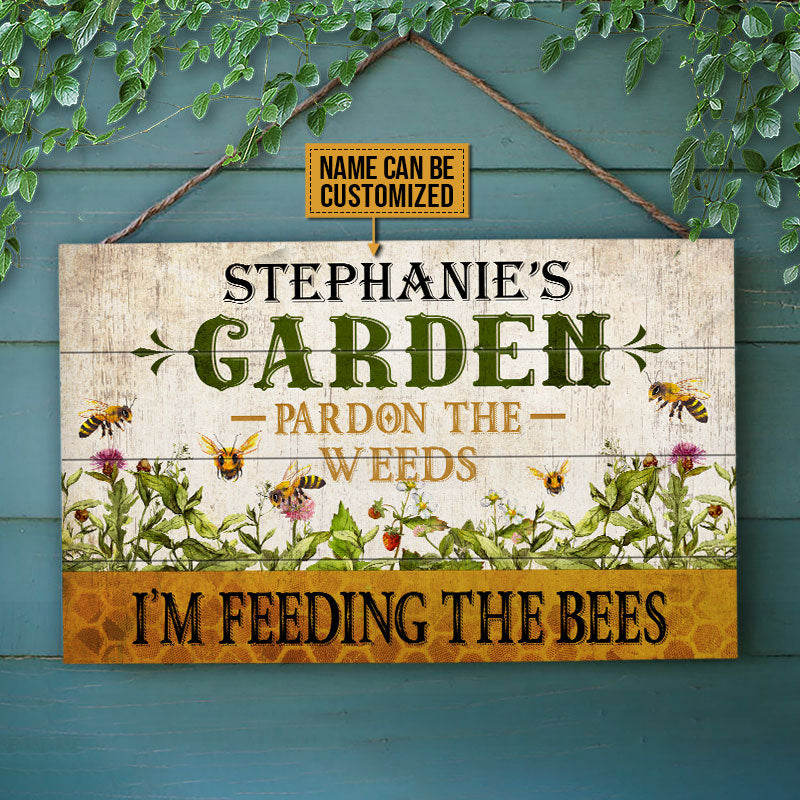 Personalized Bee Garden Pardon The Weeds Customized Wood Rectangle Sign