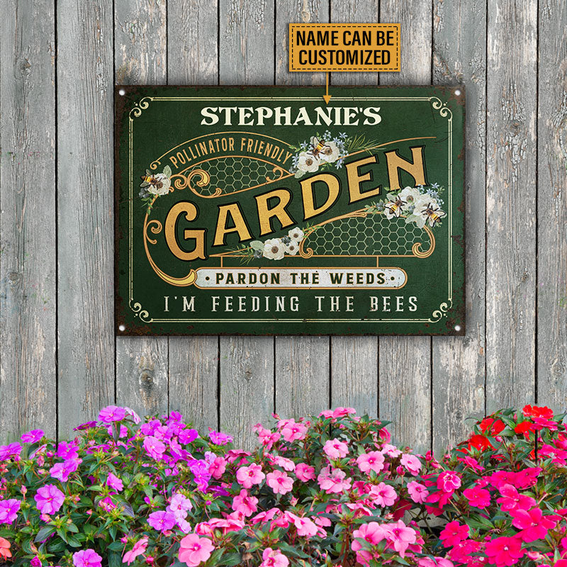 Personalized Bee Garden Pollinator Friendly Green Customized Classic Metal Signs