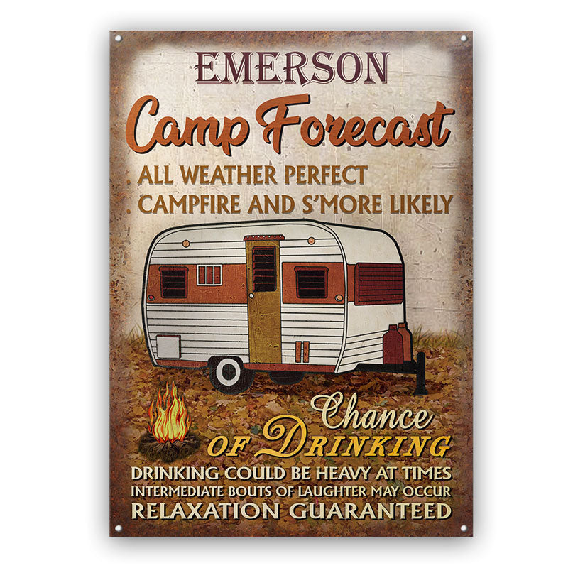 Personalized Camping Autumn Custom Classic Metal Signs - Camp Forecast Yard Decor