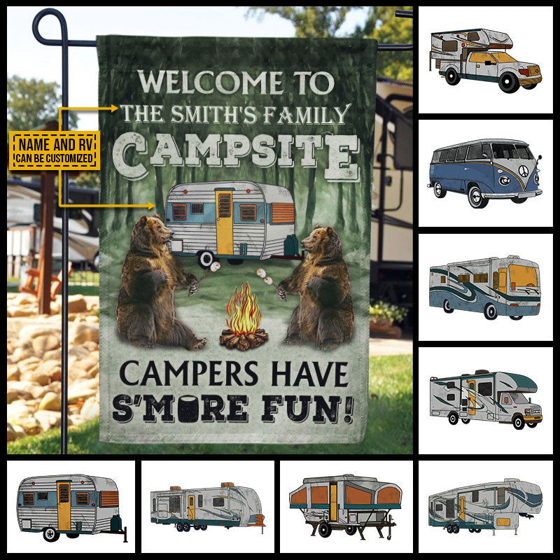 Personalized Camping Bear Campers Have S'more Fun Custom RV Customized Flag