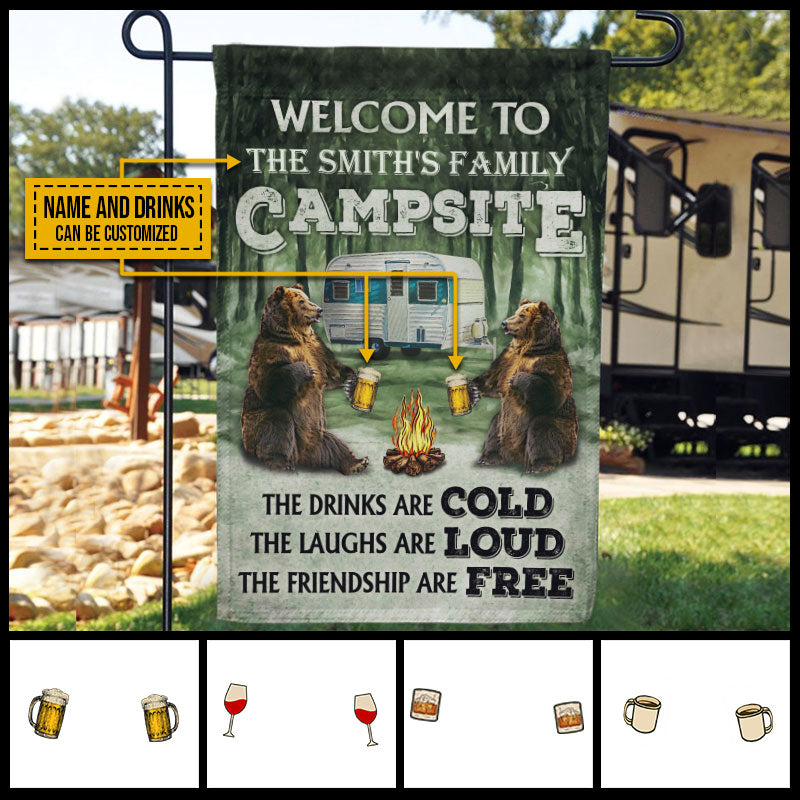 Personalized Camping Bear The Drinks Are Cold Custom Drinks Customized Flag