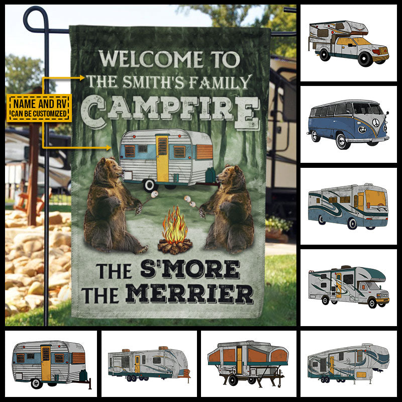 Personalized Camping Bear The S'more The Merrier Custom RV Customized Flag