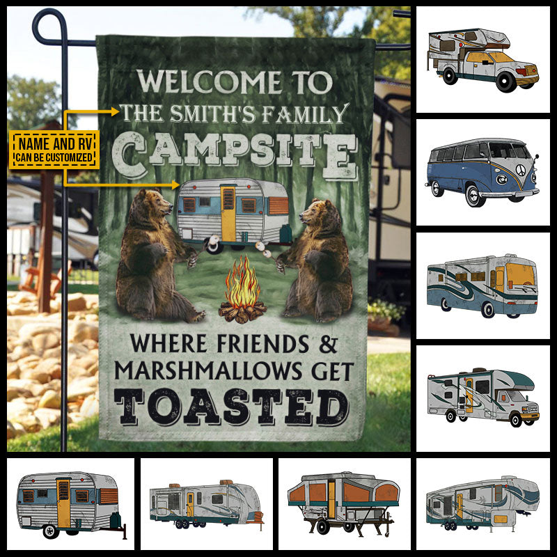 Personalized Camping Bear Welcome To Campfire Custom RV Customized Flag