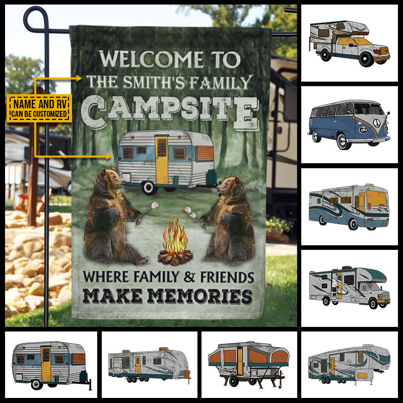 Personalized Camping Bear Welcome To Our Campsite Custom RV Customized Flag