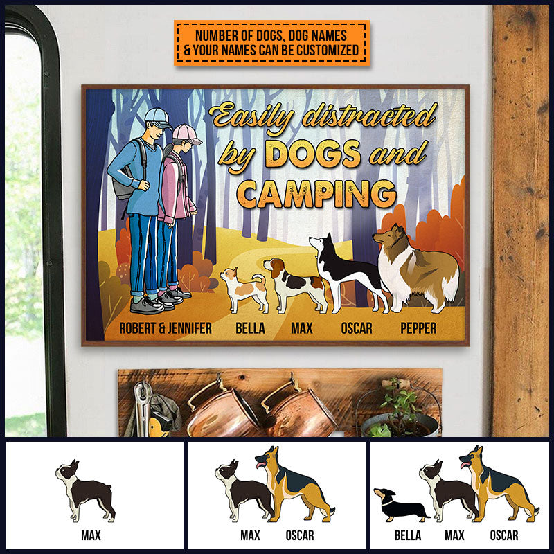 Personalized Camping Couple With Dogs Easily Distracted Custom Poster