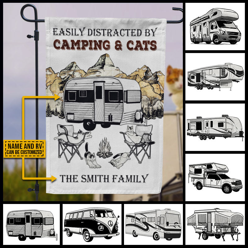 Personalized Camping Map Cat Easily Distracted Customized Flag