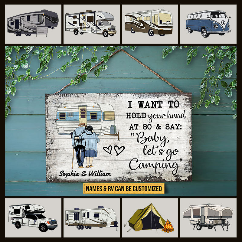 Personalized Camping RV Color Hold Your Hand Customized Wood Rectangle Sign
