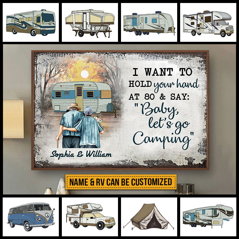 Personalized Camping RV Old Couple Hold Your Hand Custom Poster