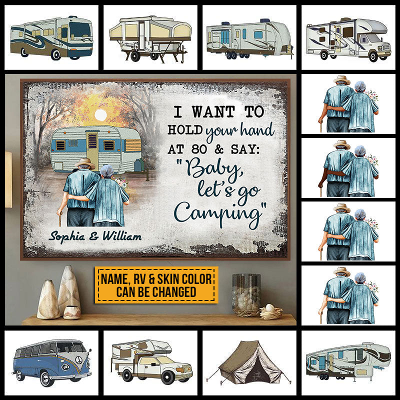 Personalized Camping RV Old Couple Hold Your Hand Skin Custom Poster
