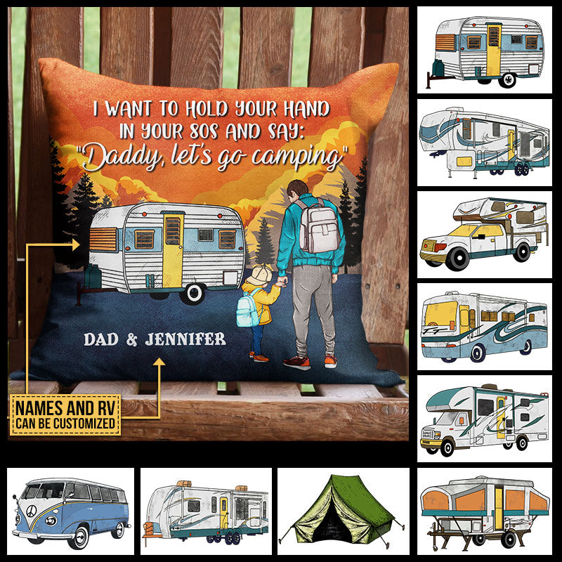 Personalized Camping Retro Dad Hold Hand Custom Pillow