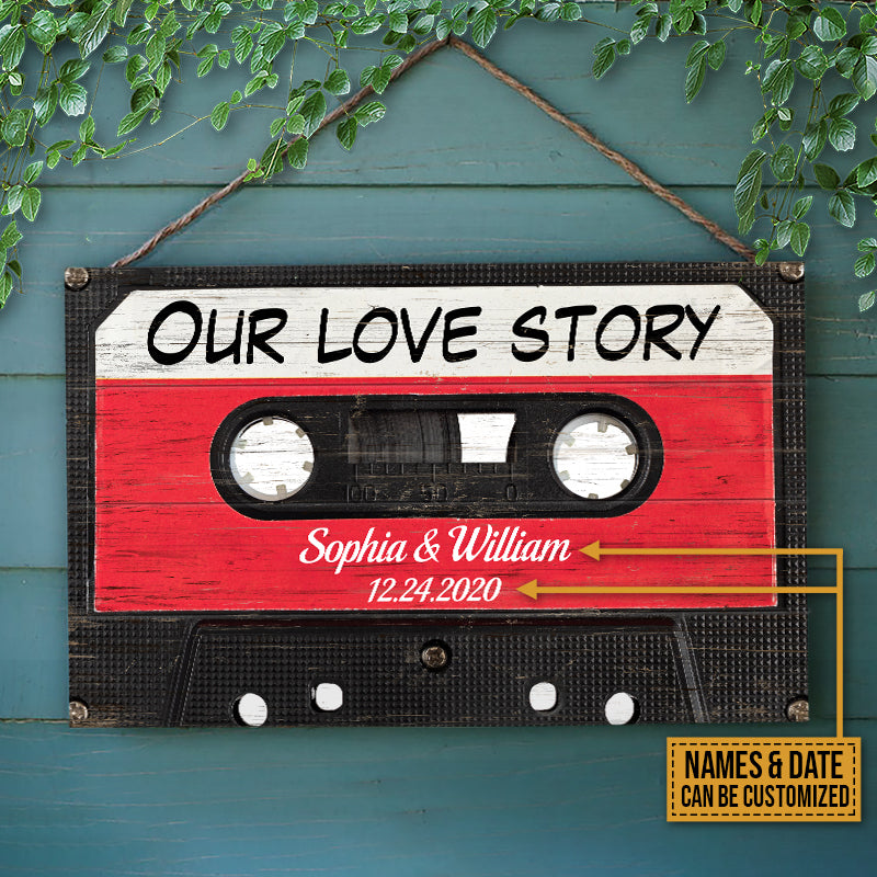 Personalized Cassette Tape Couple Our Love Story Custom Wood Rectangle Sign